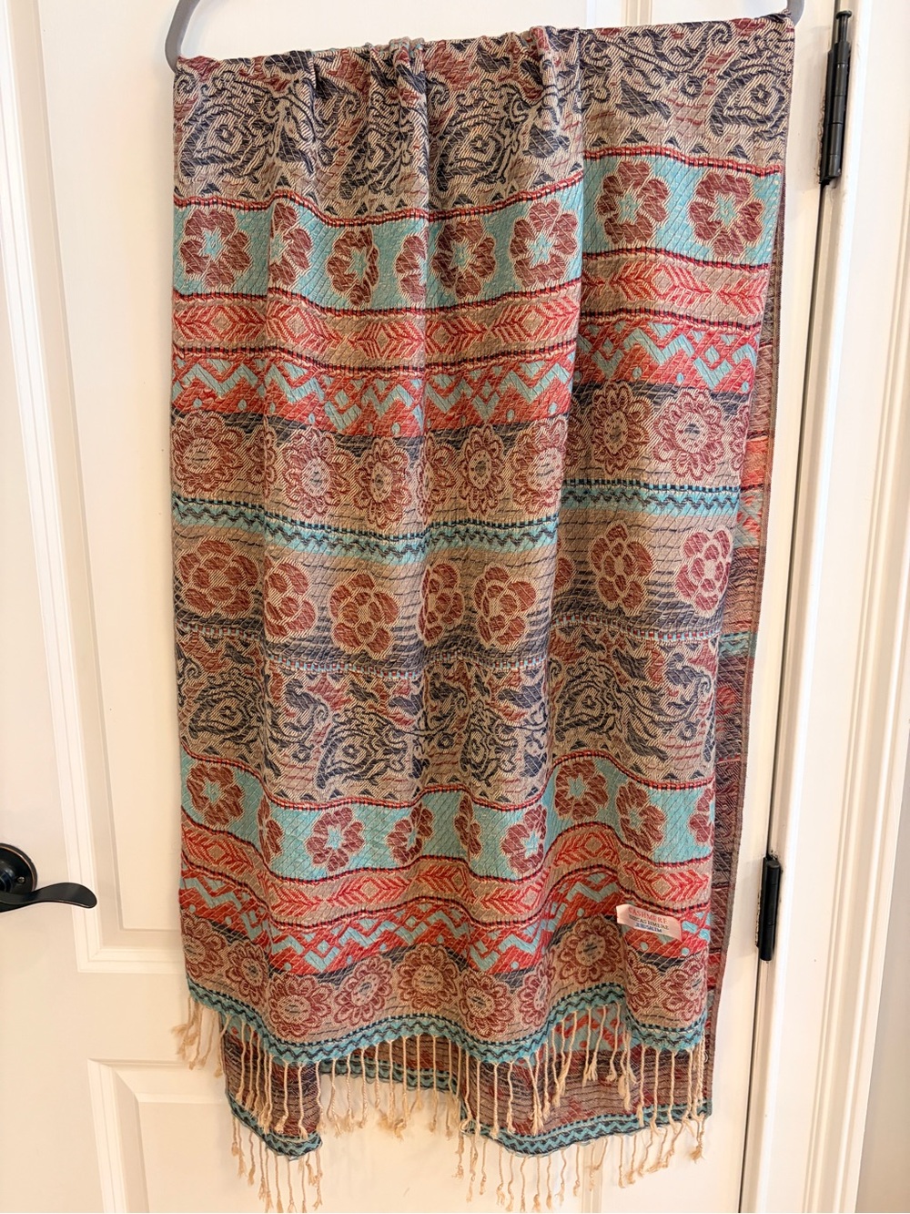 Jerusalem 100% Cashmere Paisley Scarf Shawl Wrap Multicolor Fringe 60”